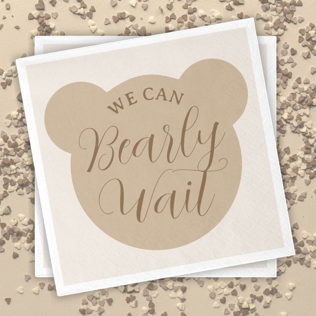 We Can Bearly Wait Minimalist Neutral Baby Shower Napkin (Creator Uploaded)
