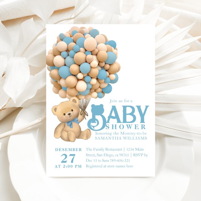 We Can Bearly Wait Modern Bear Baby Boy Shower Invitation (Creator Uploaded)