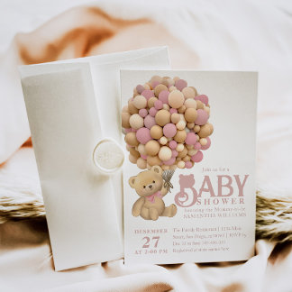 We Can Bearly Wait Modern Bear Baby Girl Shower Invitation