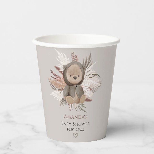 We Can Bearly Wait Modern Boho Bear Baby Shower  Paper Cups (Front)