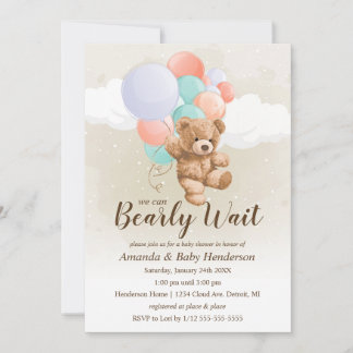 We can Bearly Wait Multi Colour Baby Shower Invitation