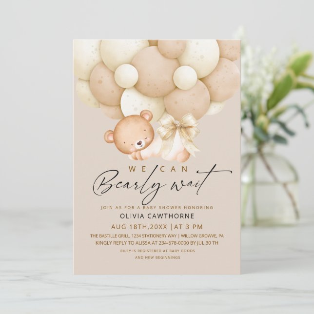 We can Bearly Wait Neutral Baby Shower   Invitation (Standing Front)