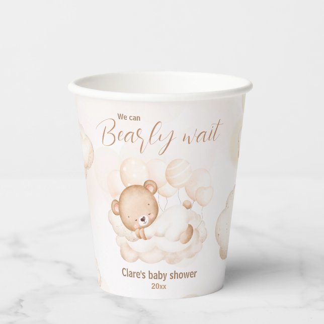 We Can Bearly Wait Neutral Baby Shower Paper Cups (Front)
