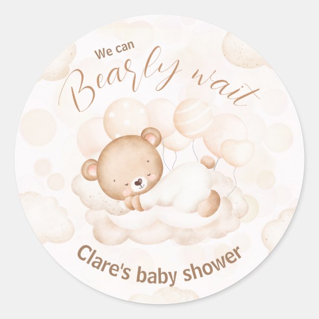 We Can Bearly Wait Neutral Baby Shower Stickers (Front)