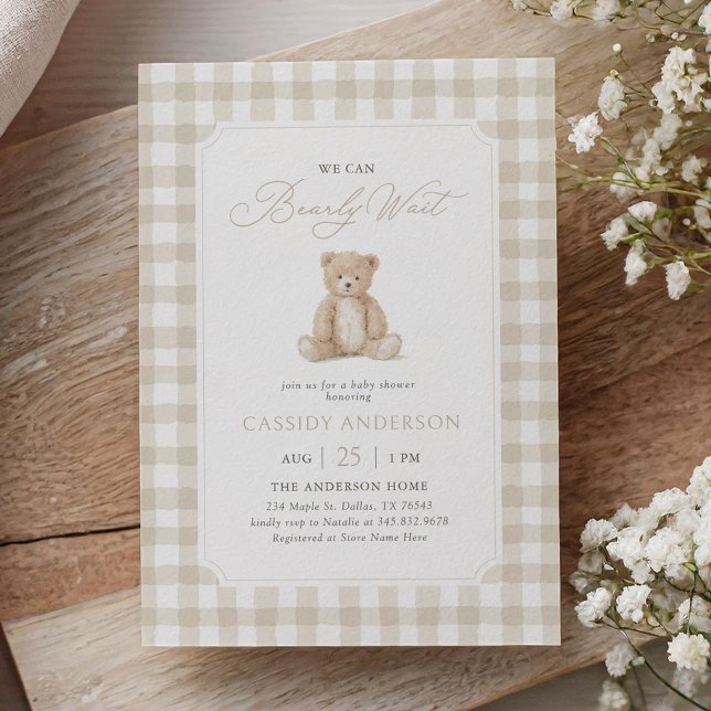 We Can Bearly Wait Neutral Teddy Bear Baby Shower Invitation (Creator Uploaded)