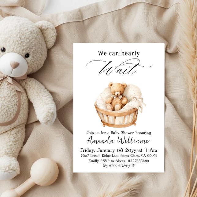 We Can Bearly Wait Neutral Teddy Bear Baby Shower Invitation (Creator Uploaded)