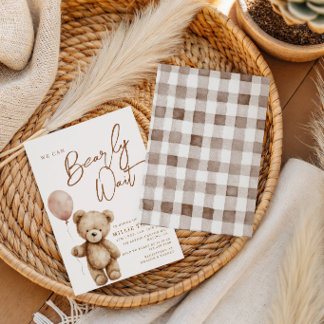 We Can Bearly Wait Neutral Teddy Bear Baby Shower Invitation