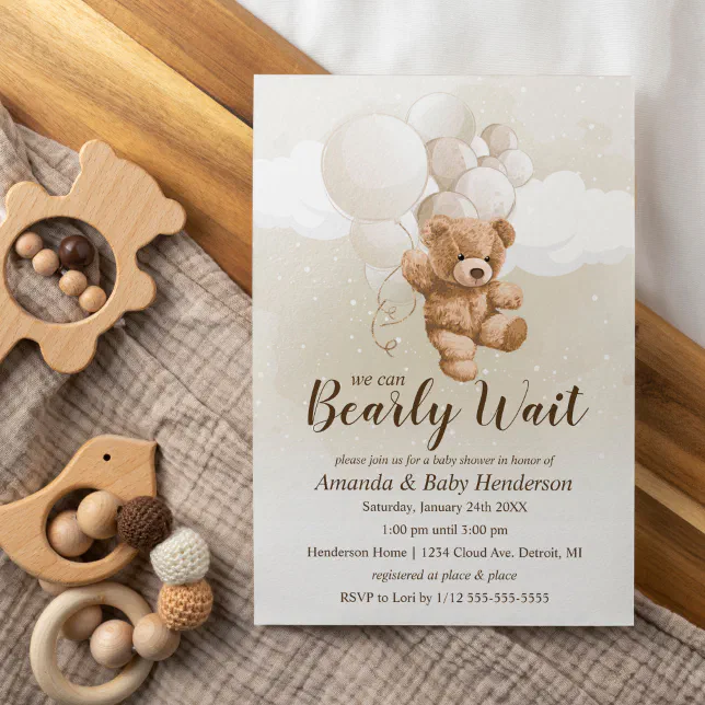 We can Bearly Wait Neutral Teddy Bear Baby Shower Invitation | Zazzle
