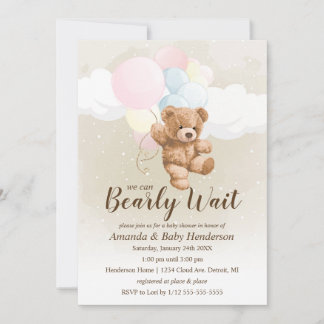 We can Bearly Wait Neutral Teddy Bear Baby Shower Invitation