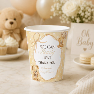 We Can Bearly Wait Neutral Teddy Bear Baby Shower Paper Cups