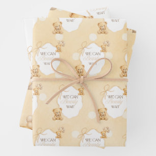 We Can Bearly Wait Neutral Teddy Bear Baby Shower Wrapping Paper Sheet