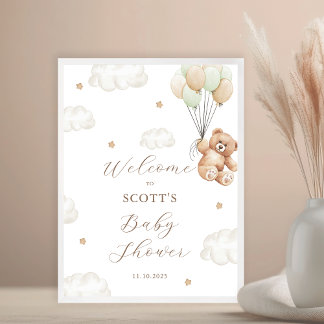 We Can Bearly Wait Neutral Welcome Baby Shower Poster