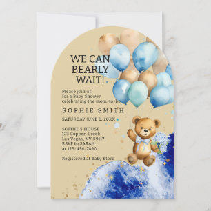 We Can Bearly Wait Pastel Blue And Gold Abstract Invitation