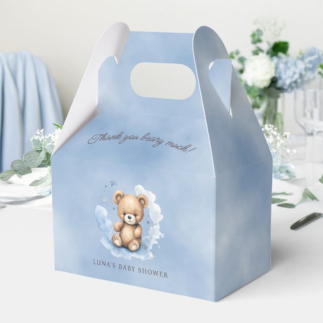 We Can Bearly Wait Pastel Blue Baby Shower Gable Favour Box (Creator Uploaded)