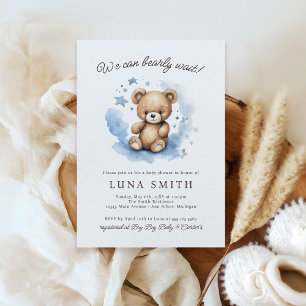 We Can Bearly Wait Pastel Blue Baby Shower Invitation
