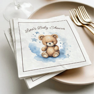 We Can Bearly Wait Pastel Blue Baby Shower Napkin