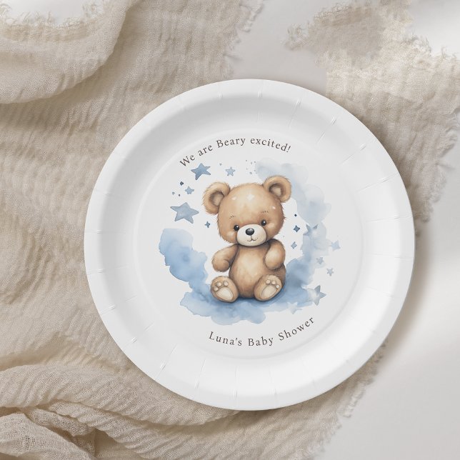 We Can Bearly Wait Pastel Blue Baby Shower Paper Plate (Creator Uploaded)