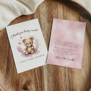 We Can Bearly Wait Pastel Pink Baby Shower Flat Thank You Card