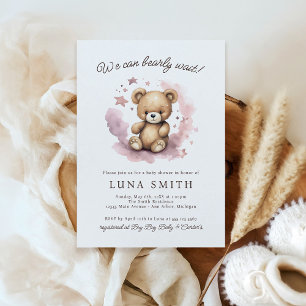We Can Bearly Wait Pastel Pink Baby Shower Invitation