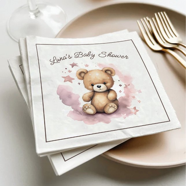 We Can Bearly Wait Pastel Pink Baby Shower Napkin (Creator Uploaded)
