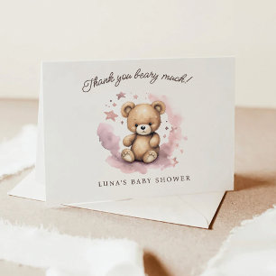 We Can Bearly Wait Pastel Pink Baby Shower Thank You Card
