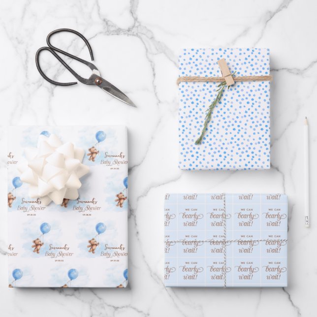 We Can Bearly Wait Personalised Baby Shower  Wrapping Paper Sheet (Front)