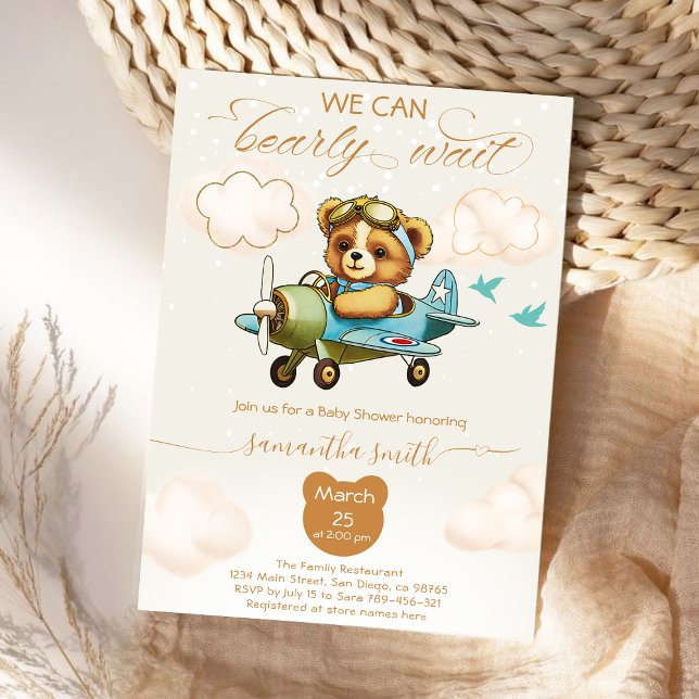 We can bearly wait Pilot boy baby shower Invitation (We can bearly wait Pilot boy baby shower Invitation)