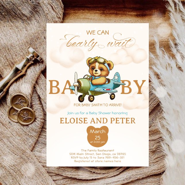 We can bearly wait Pilot Teddy Bear baby shower Invitation (We can bearly wait Pilot Teddy Bear baby shower Invitation)