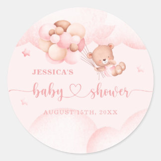 We Can Bearly Wait Pink Baby Shower Classic Round Sticker