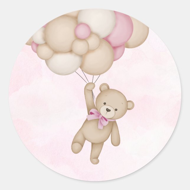 We Can Bearly Wait Pink Baby Shower Classic Round Sticker (Front)