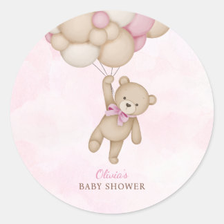 We Can Bearly Wait Pink Baby Shower Classic Round Sticker