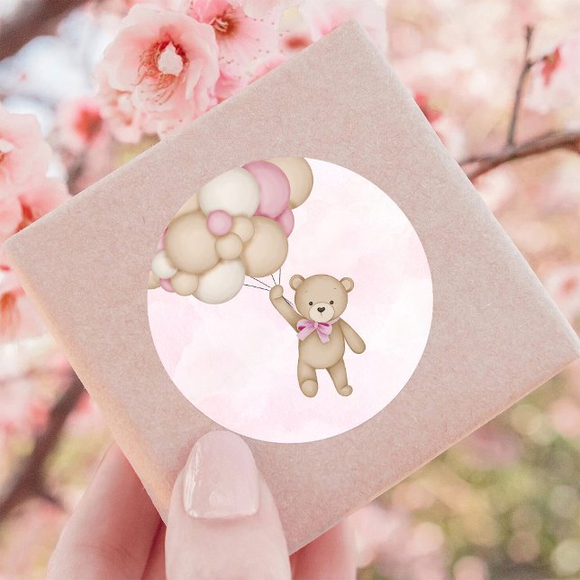 We Can Bearly Wait Pink Baby Shower Classic Round Sticker (Creator Uploaded)