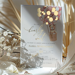 We Can Bearly Wait! Pink Baby Shower Invitation