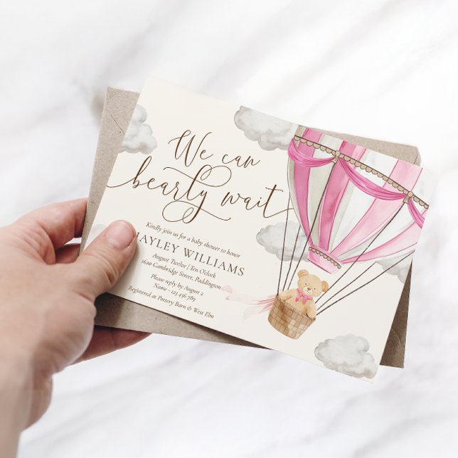 We Can Bearly Wait Pink Baby Shower Invitation (Creator Uploaded)