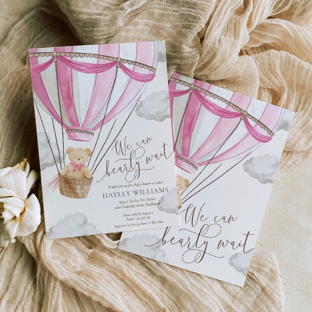 We Can Bearly Wait Pink Baby Shower Invitation (Creator Uploaded)