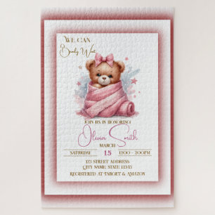 We Can Bearly Wait Pink Baby Shower Jigsaw Puzzle
