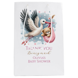 We Can Bearly Wait Pink Baby Shower Medium Gift Bag