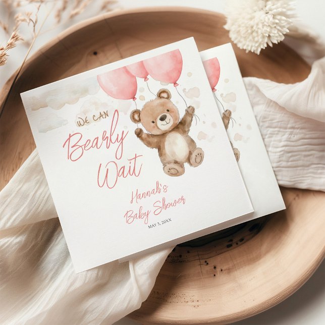 We Can Bearly Wait Pink Baby Shower Napkins (Creator Uploaded)