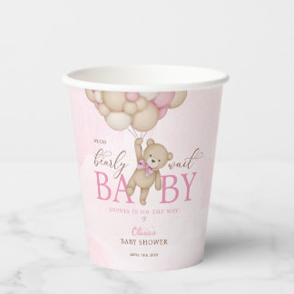 We Can Bearly Wait Pink Baby Shower Paper Cups