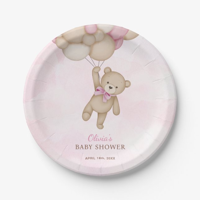 We Can Bearly Wait Pink Baby Shower Paper Plate (Front)