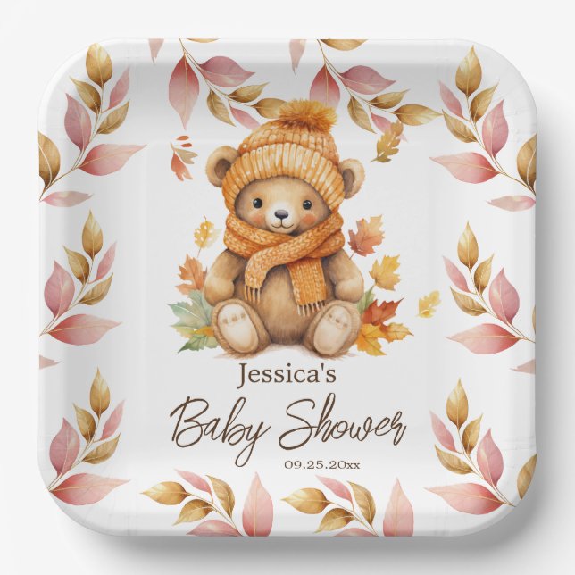 We Can Bearly Wait Pink Baby Shower  Paper Plate (Front)