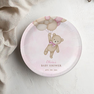 We Can Bearly Wait Pink Baby Shower Paper Plate