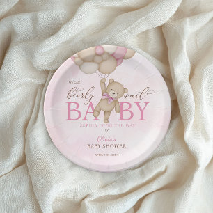 We Can Bearly Wait Pink Baby Shower Paper Plate