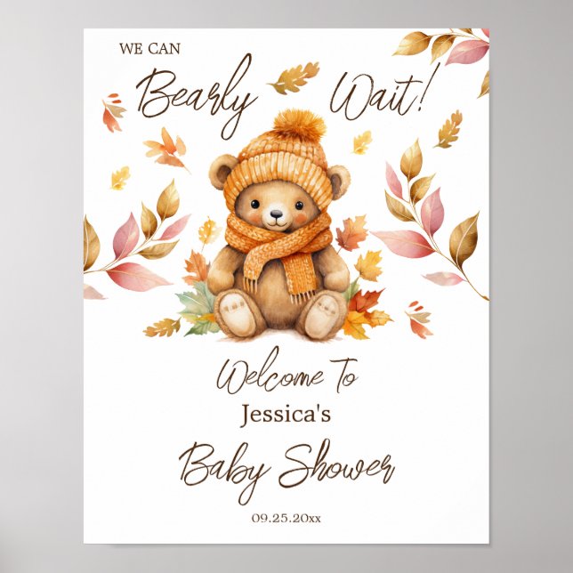 We Can Bearly Wait Pink Baby Shower  Poster (Front)
