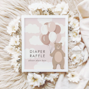 We Can Bearly Wait   Pink Baby Shower Raffle Sign