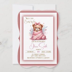 We Can Bearly Wait Pink Baby Shower Save The Date