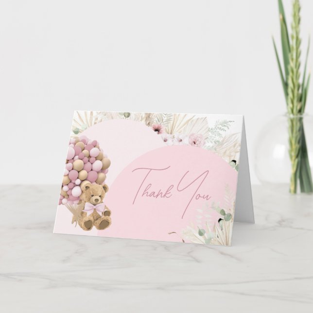 We Can Bearly Wait Pink Baby Shower  Thank You Card (Front)