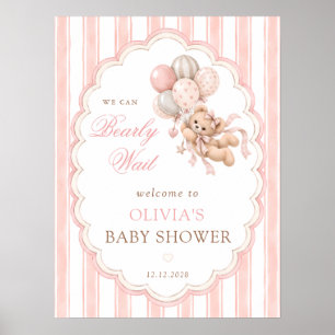 We Can Bearly Wait Pink Baby Shower Welcome Poster