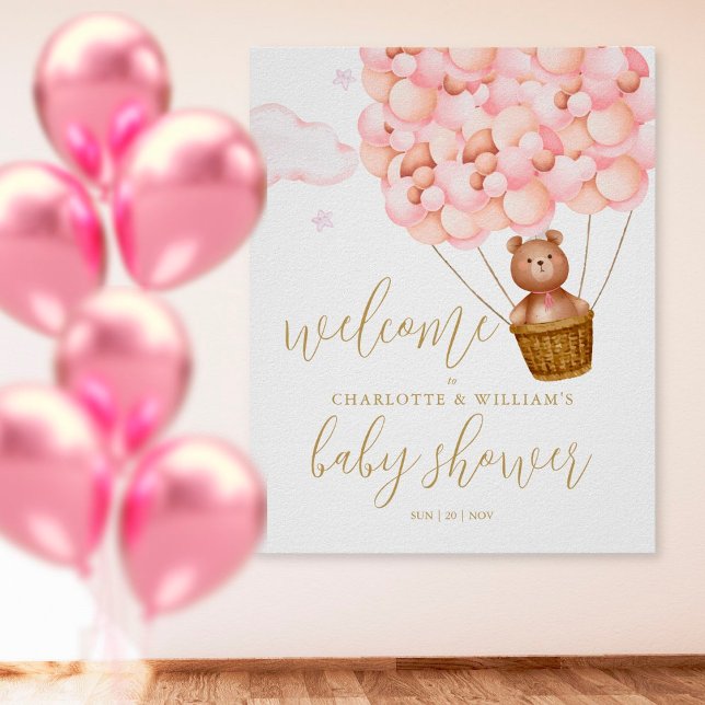 We Can Bearly Wait Pink Baby Shower Welcome Sign (Creator Uploaded)