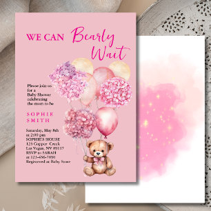 We can bearly wait pink balloon hydrangea invitation